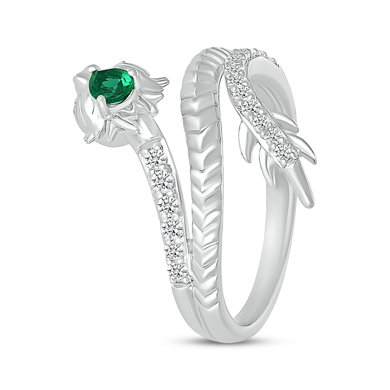 Pear-Shaped Lab-Created Emerald & White Lab-Created Sapphire Dragon Ring Sterling Silver