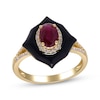 Thumbnail Image 1 of Oval-Cut Ruby, Black Mother-of-Pearl & Diamond Ring 1/6 ct tw 10K Yellow Gold