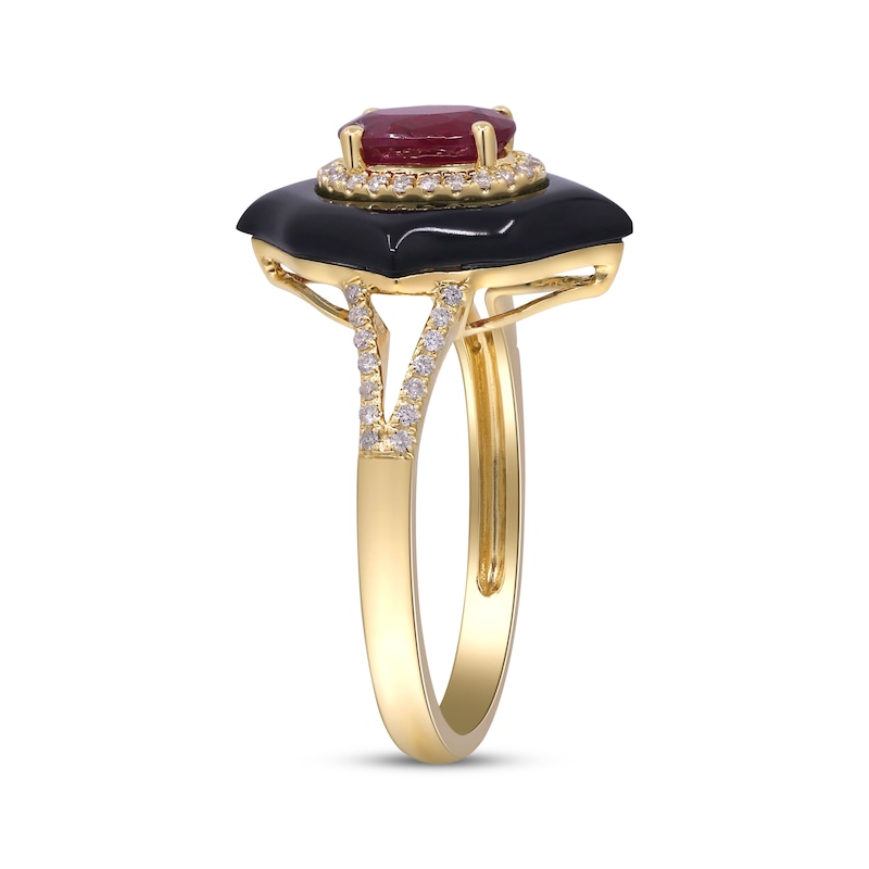 Oval-Cut Ruby, Black Mother-of-Pearl & Diamond Ring 1/6 ct tw 10K Yellow Gold