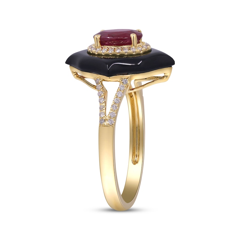 Main Image 2 of Oval-Cut Ruby, Black Mother-of-Pearl & Diamond Ring 1/6 ct tw 10K Yellow Gold