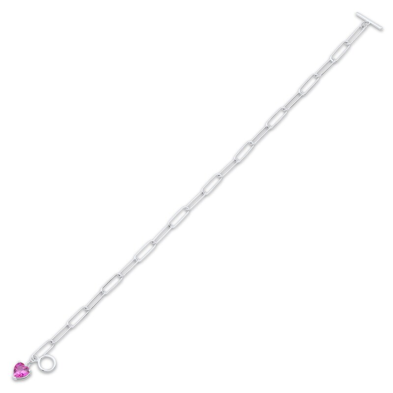 Main Image 2 of Heart-Shaped Pink Lab-Created Sapphire Paperclip Toggle Bracelet Sterling Silver 7.5&quot;