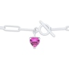 Thumbnail Image 3 of Heart-Shaped Pink Lab-Created Sapphire Paperclip Toggle Bracelet Sterling Silver 7.5&quot;
