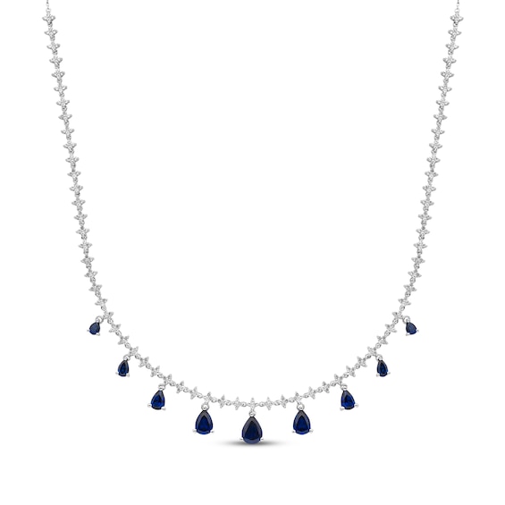 Pear-Shaped Blue Lab-Created Sapphire & White Lab-Created Sapphire Graduated Dangle Necklace Sterling Silver