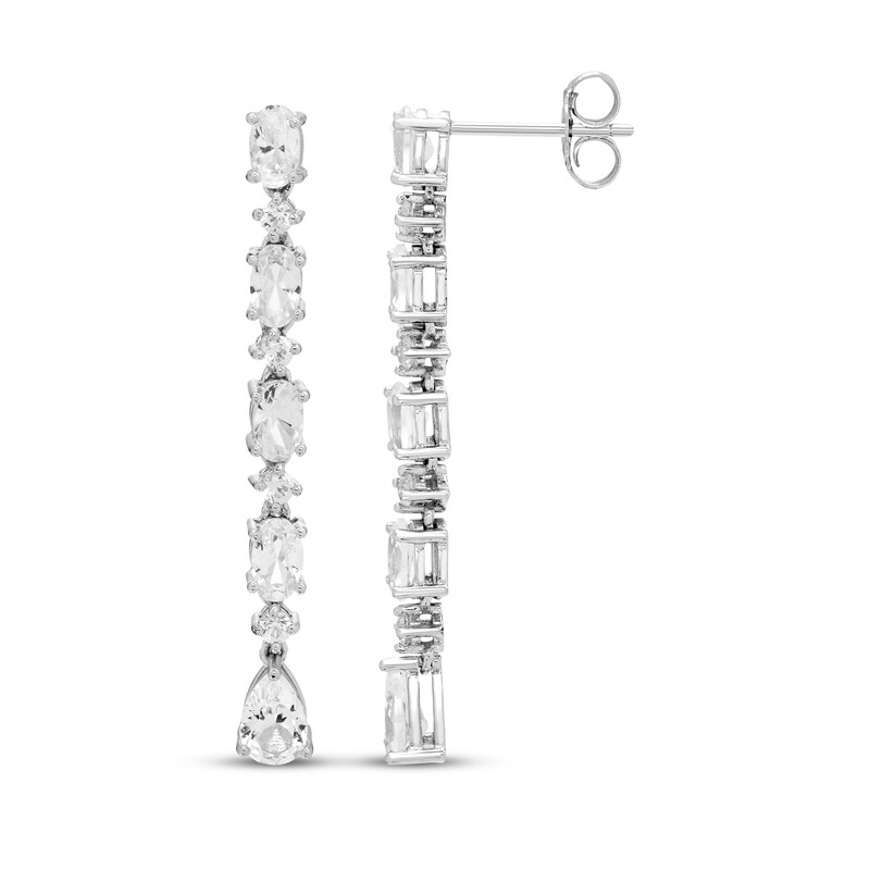 Main Image 3 of Oval, Pear & Round-Cut White Lab-Created Sapphire Drop Earrings Sterling Silver