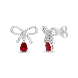 Pear-Shaped Lab-Created Ruby & White Lab-Created Sapphire Bow Dangle Earrings Sterling Silver