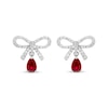 Thumbnail Image 2 of Pear-Shaped Lab-Created Ruby & White Lab-Created Sapphire Bow Dangle Earrings Sterling Silver