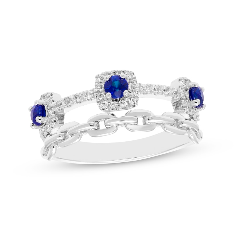 Main Image 1 of Blue & White Lab-Created Sapphire Chain Link Ring Sterling Silver