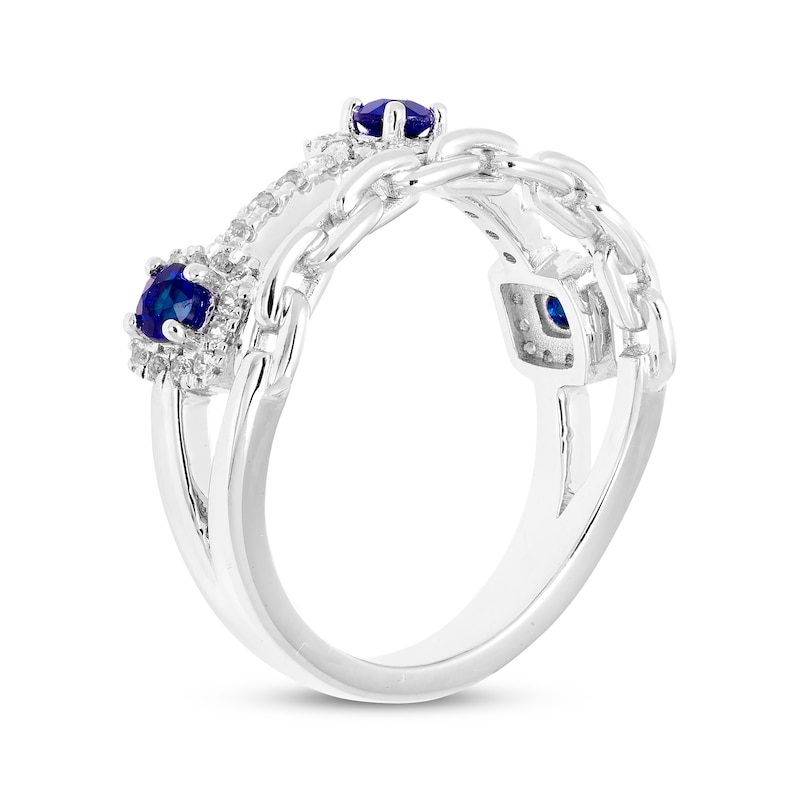 Main Image 2 of Blue & White Lab-Created Sapphire Chain Link Ring Sterling Silver