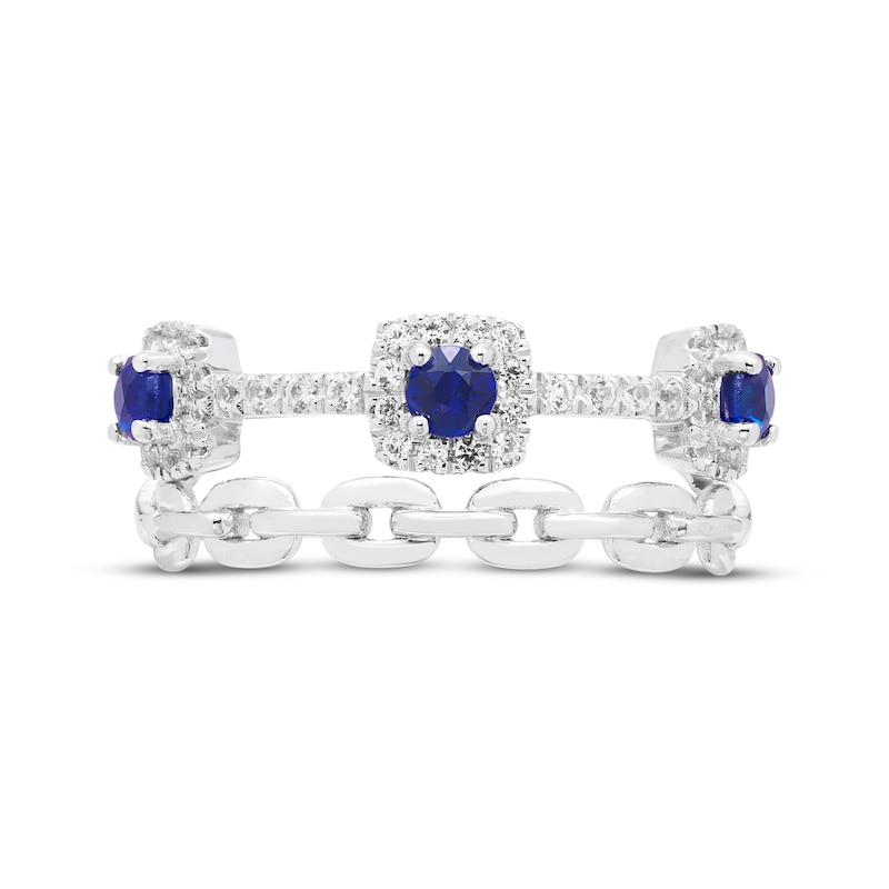 Main Image 3 of Blue & White Lab-Created Sapphire Chain Link Ring Sterling Silver