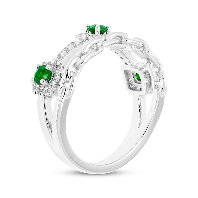 Main Image 2 of Lab-Created Emerald & White Lab-Created Sapphire Chain Link Ring Sterling Silver