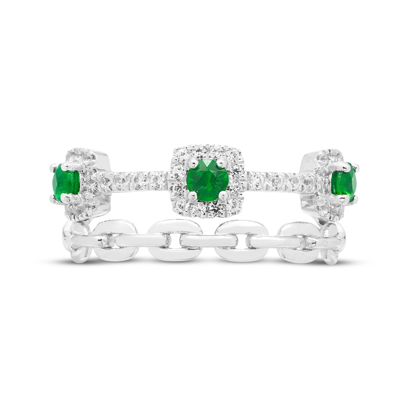 Main Image 3 of Lab-Created Emerald & White Lab-Created Sapphire Chain Link Ring Sterling Silver