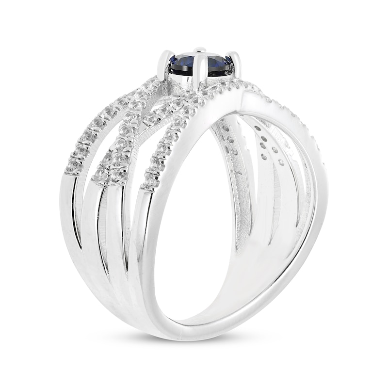 Main Image 2 of Blue & White Lab-Created Sapphire Multi-Row Crossover Ring Sterling Silver