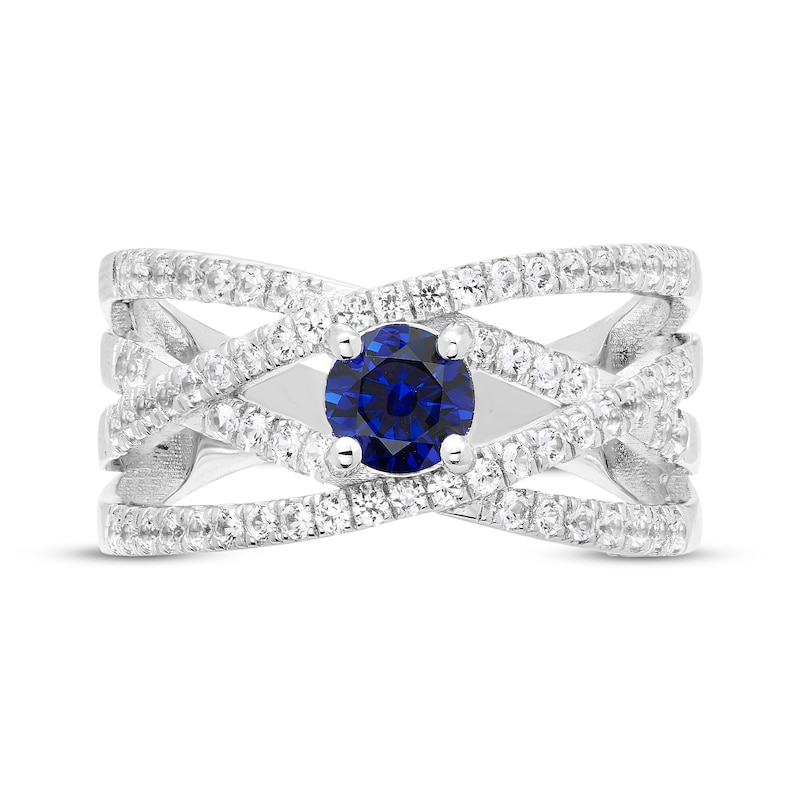 Main Image 3 of Blue & White Lab-Created Sapphire Multi-Row Crossover Ring Sterling Silver