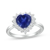 Thumbnail Image 1 of Heart-Shaped Blue Lab-Created Sapphire & White Lab-Created Sapphire Halo Ring Sterling Silver