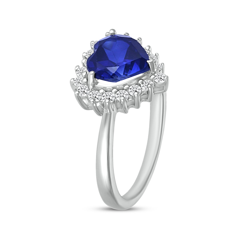 Main Image 2 of Heart-Shaped Blue Lab-Created Sapphire & White Lab-Created Sapphire Halo Ring Sterling Silver
