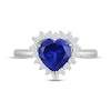 Thumbnail Image 4 of Heart-Shaped Blue Lab-Created Sapphire & White Lab-Created Sapphire Halo Ring Sterling Silver
