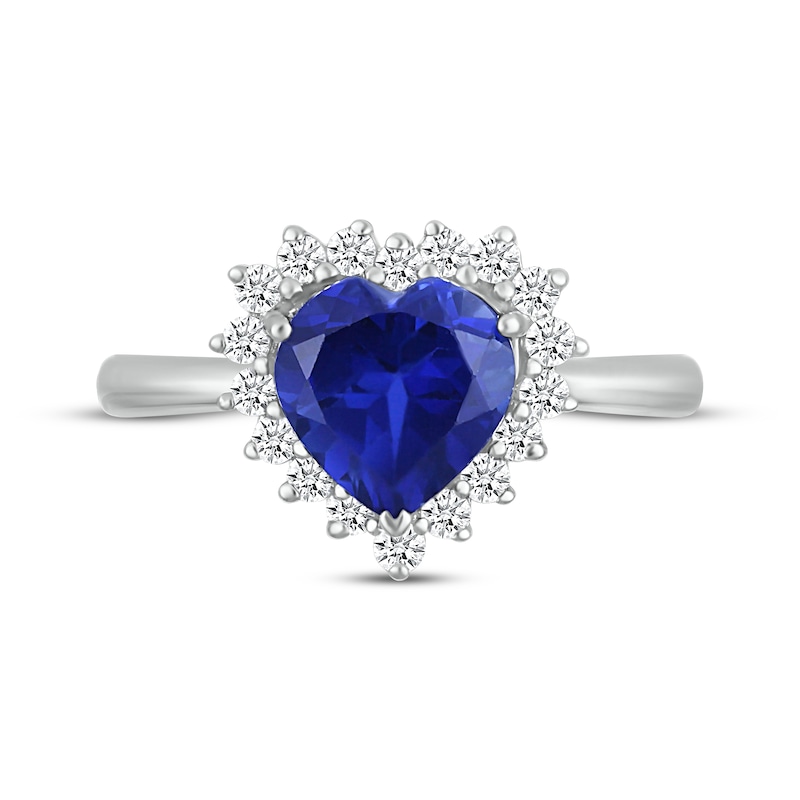 Main Image 4 of Heart-Shaped Blue Lab-Created Sapphire & White Lab-Created Sapphire Halo Ring Sterling Silver