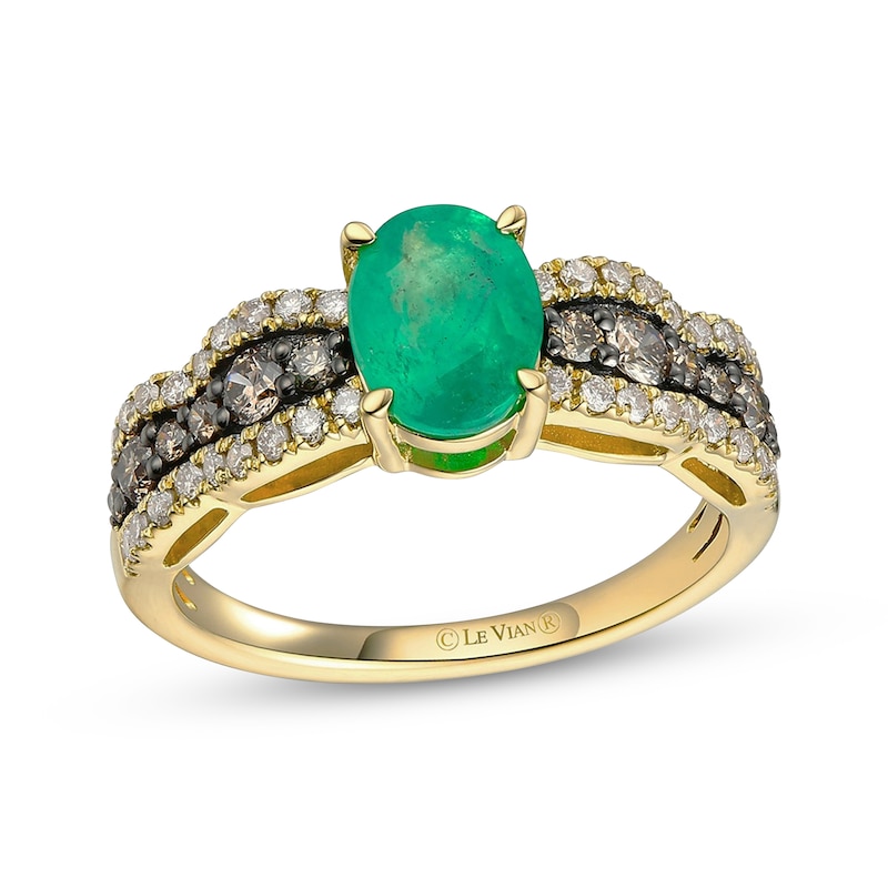 Main Image 1 of Le Vian Chocolate Waterfall Oval-Cut Emerald Ring 5/8 ct tw Diamonds 14K Honey Gold