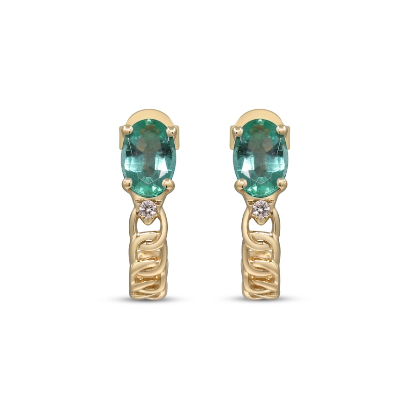 Main Image 2 of Oval-Cut Emerald & Diamond Accent J-Hoop Chain Earrings 10K Yellow Gold