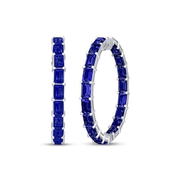 Baguette-Cut Blue Lab-Created Sapphire Inside-Out Hoop Earrings Sterling Silver