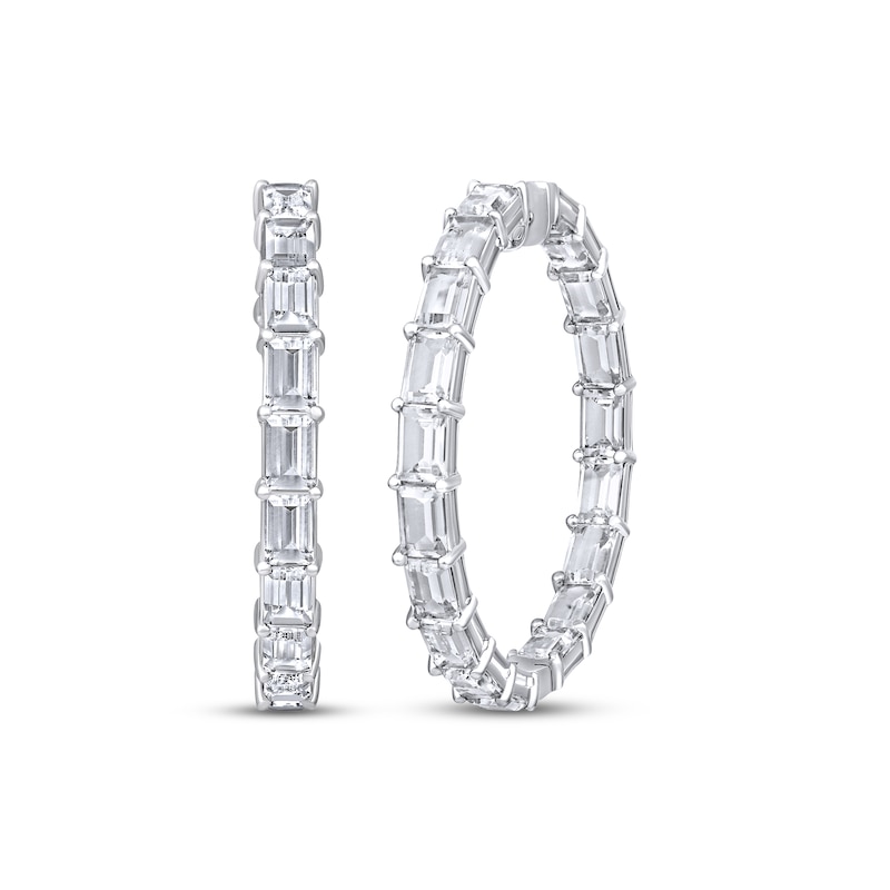 Main Image 1 of Baguette-Cut White Lab-Created Sapphire Inside-Out Hoop Earrings Sterling Silver