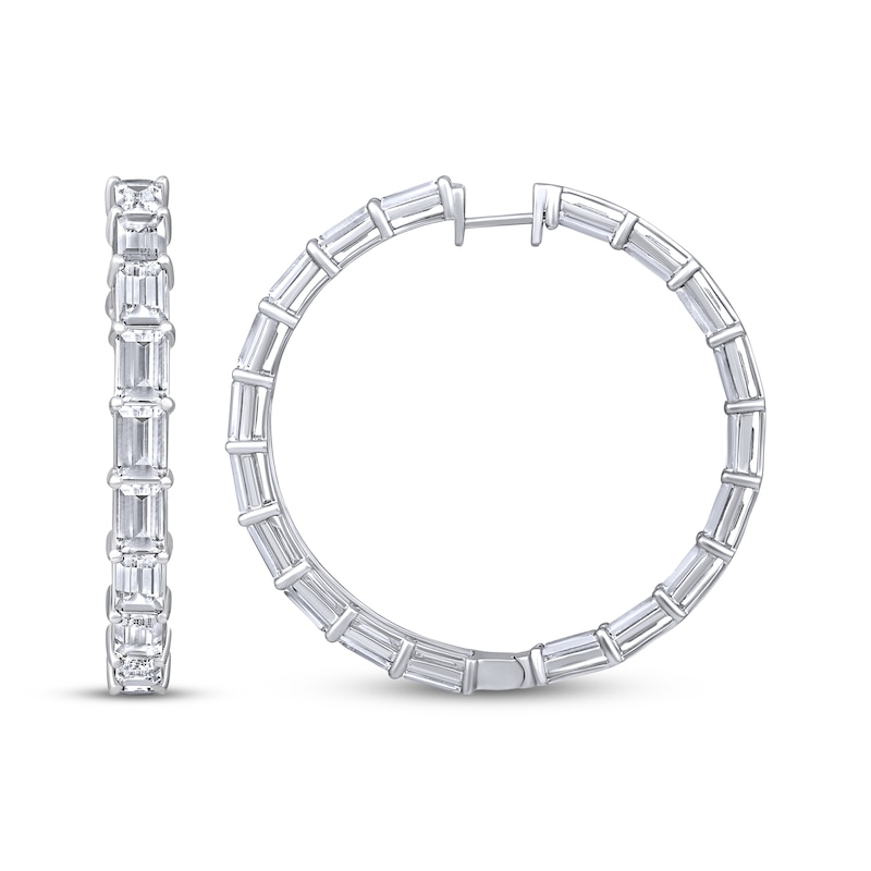 Main Image 3 of Baguette-Cut White Lab-Created Sapphire Inside-Out Hoop Earrings Sterling Silver