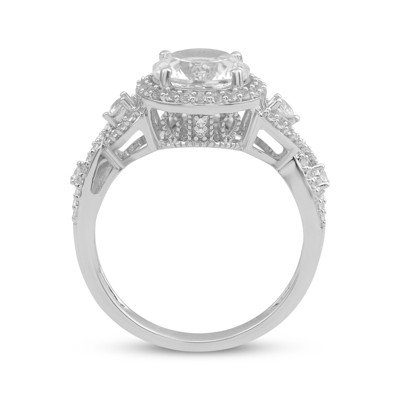 Main Image 3 of White Lab-Created Sapphire Halo Twist Shank Ring Sterling Silver
