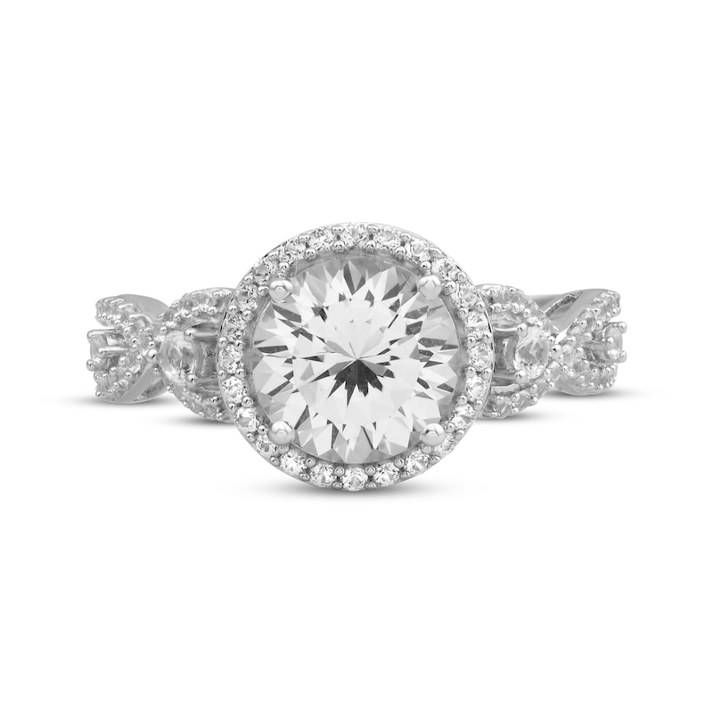 Main Image 4 of White Lab-Created Sapphire Halo Twist Shank Ring Sterling Silver