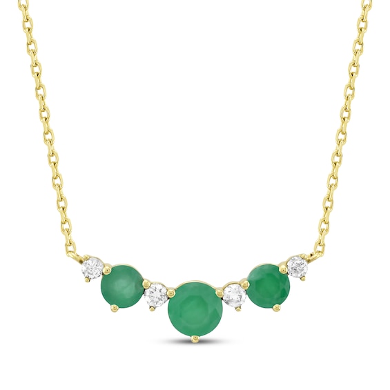 Natural Emerald & Diamond Curved Bar Necklace 1/6 ct tw 10K Yellow Gold 18"