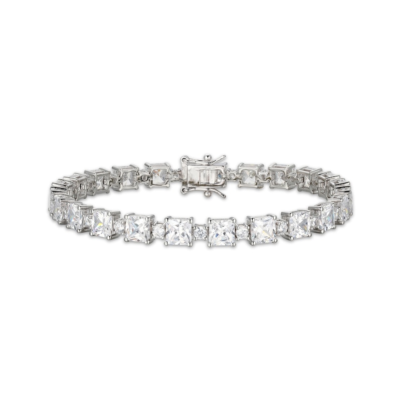 Main Image 1 of Square & Round-Cut White Lab-Created Sapphire Bracelet Sterling Silver 7.25&quot;