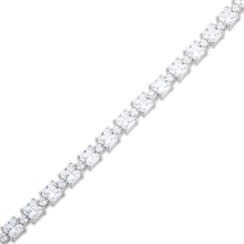 Main Image 2 of Square & Round-Cut White Lab-Created Sapphire Bracelet Sterling Silver 7.25&quot;