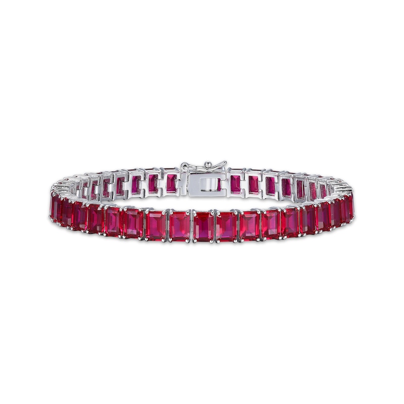 Emerald-Cut Lab-Created Ruby Line Bracelet Sterling Silver 7.25"