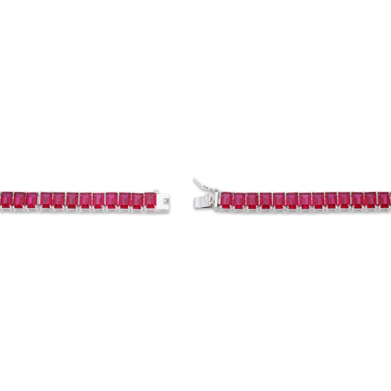 Main Image 3 of Emerald-Cut Lab-Created Ruby Line Bracelet Sterling Silver 7.25&quot;