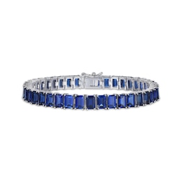 Emerald-Cut Blue Lab-Created Sapphire Line Bracelet Sterling Silver 7.25"