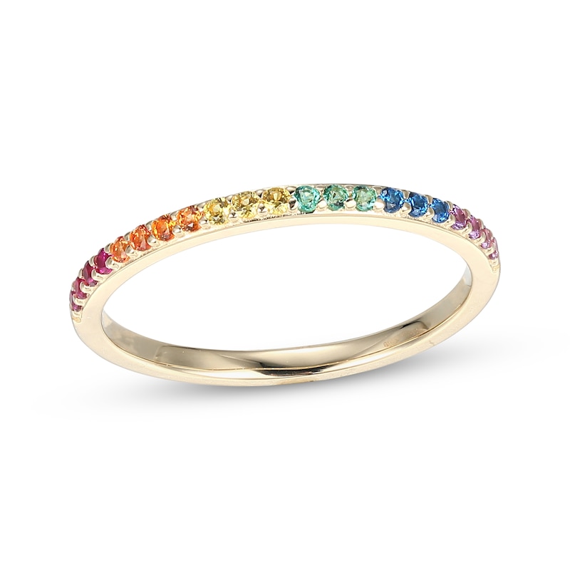 Main Image 1 of Multicolor Lab-Created Gemstone Rainbow Ring 10K Yellow Gold