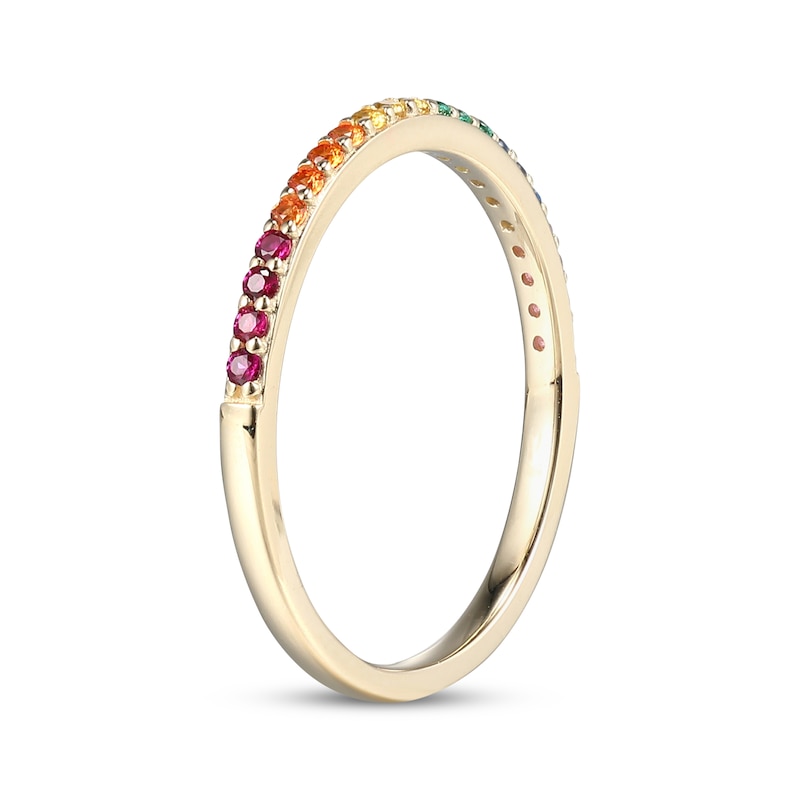 Main Image 2 of Multicolor Lab-Created Gemstone Rainbow Ring 10K Yellow Gold