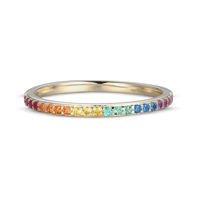 Main Image 4 of Multicolor Lab-Created Gemstone Rainbow Ring 10K Yellow Gold