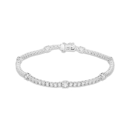 White Lab-Created Sapphire Line Bracelet Sterling Silver 7.25"