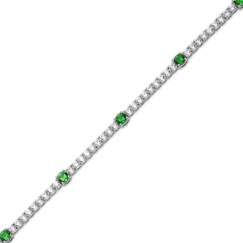 Main Image 2 of Lab-Created Emerald & White Lab-Created Sapphire Line Bracelet Sterling Silver 7.25&quot;