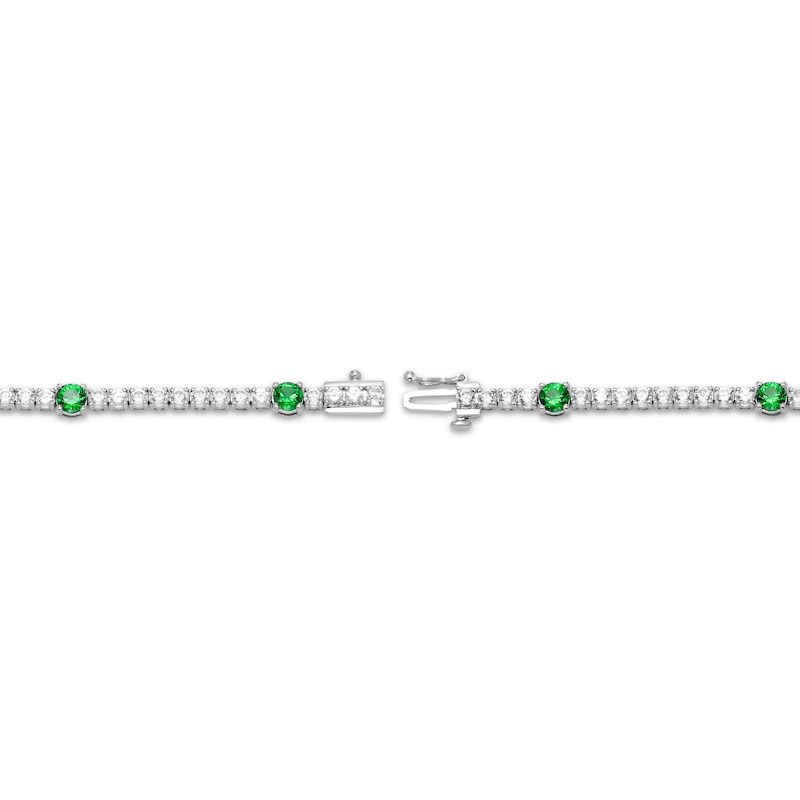 Main Image 3 of Lab-Created Emerald & White Lab-Created Sapphire Line Bracelet Sterling Silver 7.25&quot;