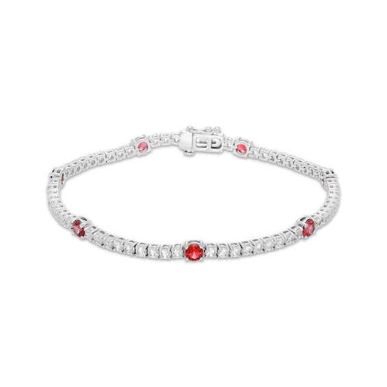 Lab-Created Ruby & White Lab-Created Sapphire Line Bracelet Sterling Silver 7.25"