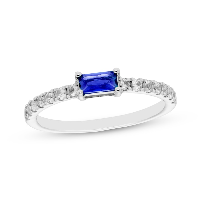 Main Image 1 of Baguette-Cut Blue Lab-Created Sapphire & White Lab-Created Sapphire Ring Sterling Silver