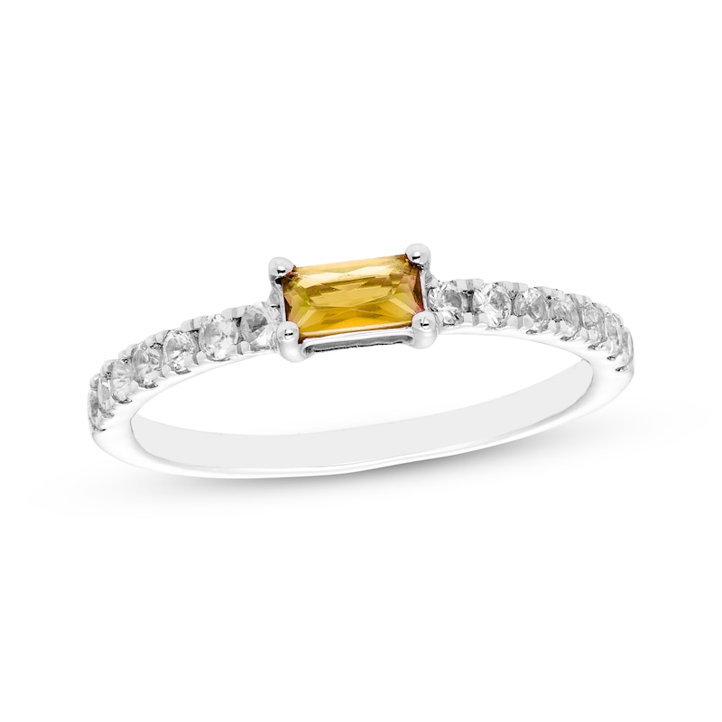 Baguette-Cut Citrine & White Lab-Created Sapphire Ring Sterling Silver