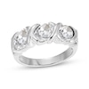 Thumbnail Image 1 of Oval-Cut White Lab-Created Sapphire Three-Stone Ring Sterling Silver