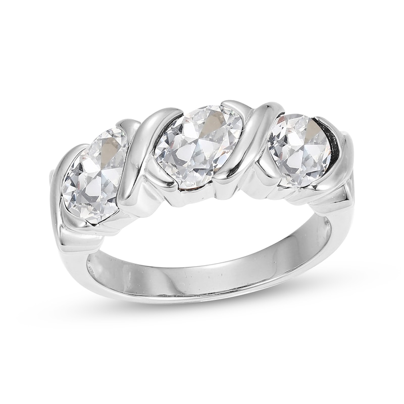 Oval-Cut White Lab-Created Sapphire Three-Stone Ring Sterling Silver