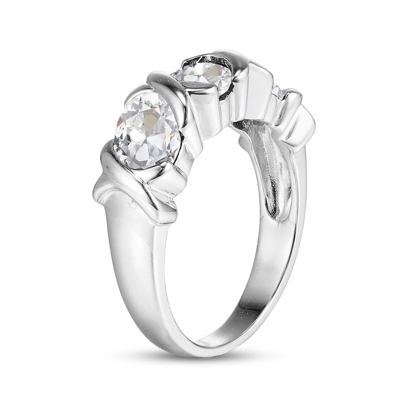 Main Image 2 of Oval-Cut White Lab-Created Sapphire Three-Stone Ring Sterling Silver