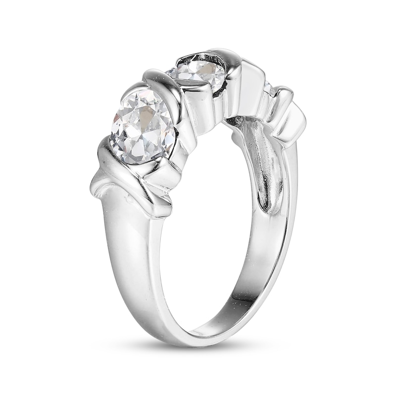 Oval-Cut White Lab-Created Sapphire Three-Stone Ring Sterling Silver