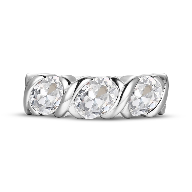 Main Image 3 of Oval-Cut White Lab-Created Sapphire Three-Stone Ring Sterling Silver