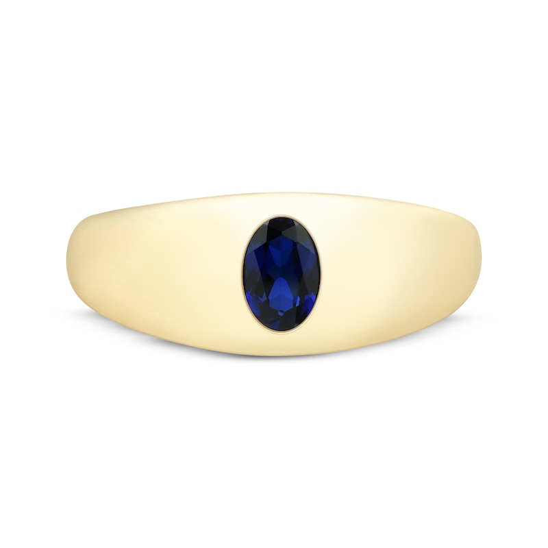 Main Image 3 of Oval-Cut Blue Lab-Created Sapphire Solitaire Dome Ring 10K Yellow Gold