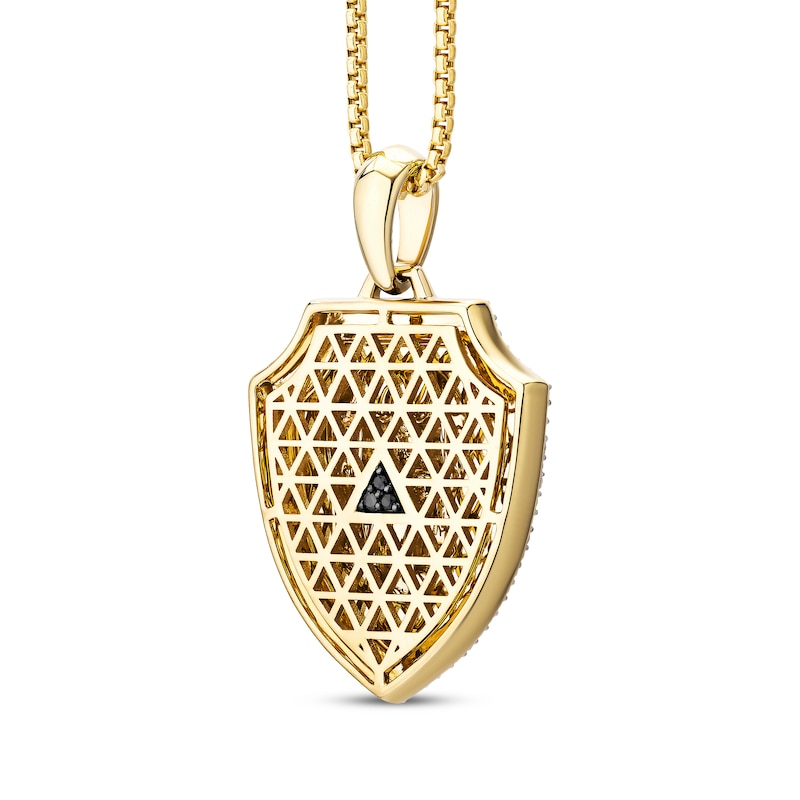 Main Image 3 of Men's White & Black Diamond Saint Michael Diamond-Cut Shield Necklace 1/3 ct tw 10K Yellow Gold 22&quot;